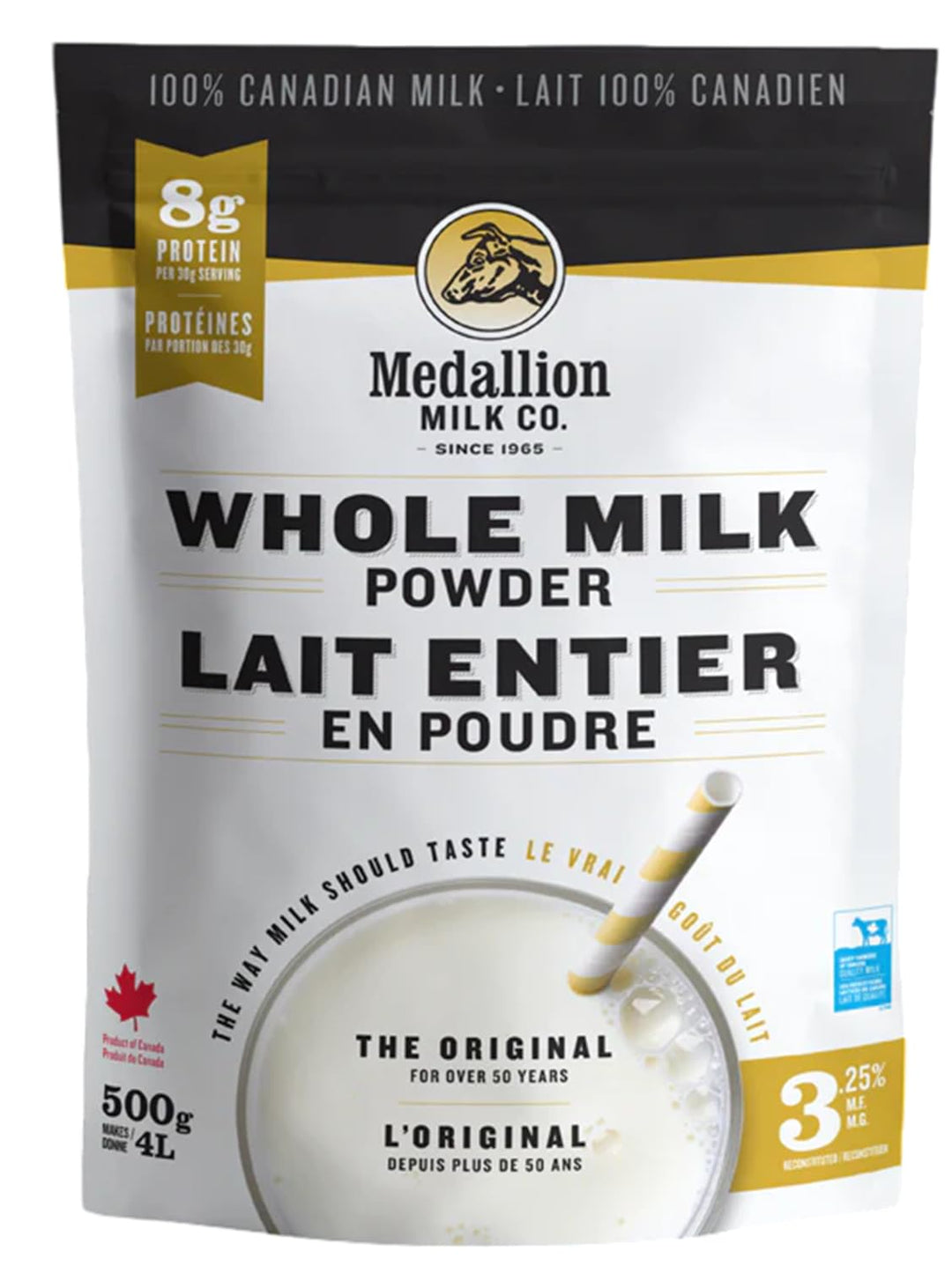 Medallion Whole Milk Powder 500g – Canadian Dairy, Antibiotic-Free, No rbST or rBGH - Canadian Distribution - Ships Free Within Canada on Orders Above CAD $199