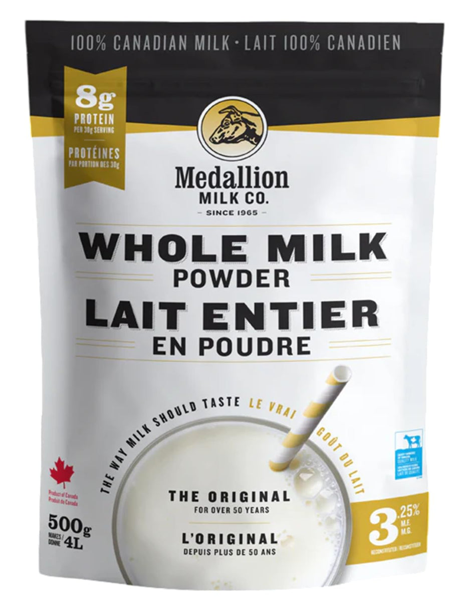 Medallion Whole Milk Powder 500g – Canadian Dairy, Antibiotic-Free, No rbST or rBGH - Canadian Distribution - Ships Free Within Canada on Orders Above CAD $199