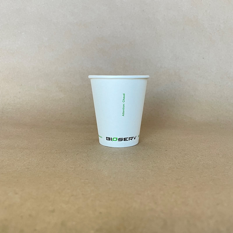 White Bioserv Single Wall Hot Cup - 4/6/8/10/12/16/20 oz - 1000cs BPI - Disposable Take Away Food Packaging - Canadian Distribution