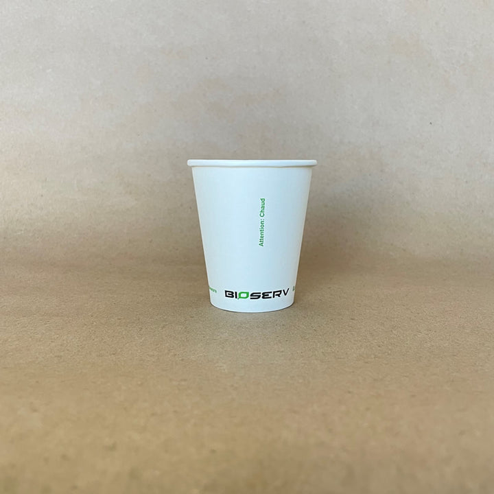 White Bioserv Single Wall Hot Cup - 4/6/8/10/12/16/20 oz - 1000cs BPI - Disposable Take Away Food Packaging - Canadian Distribution