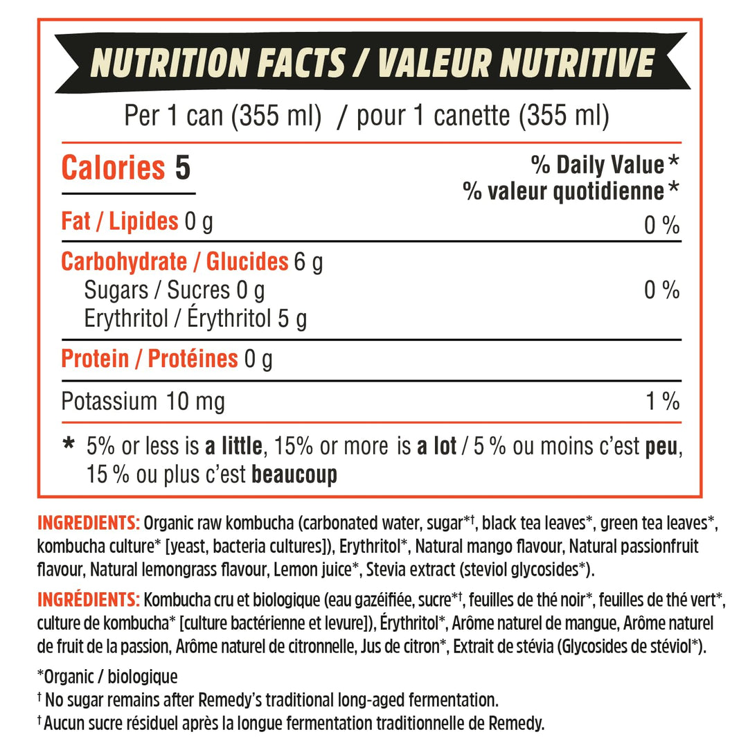 Remedy – Kombucha – Mango Passion – 24 × 355mL – Sugar free