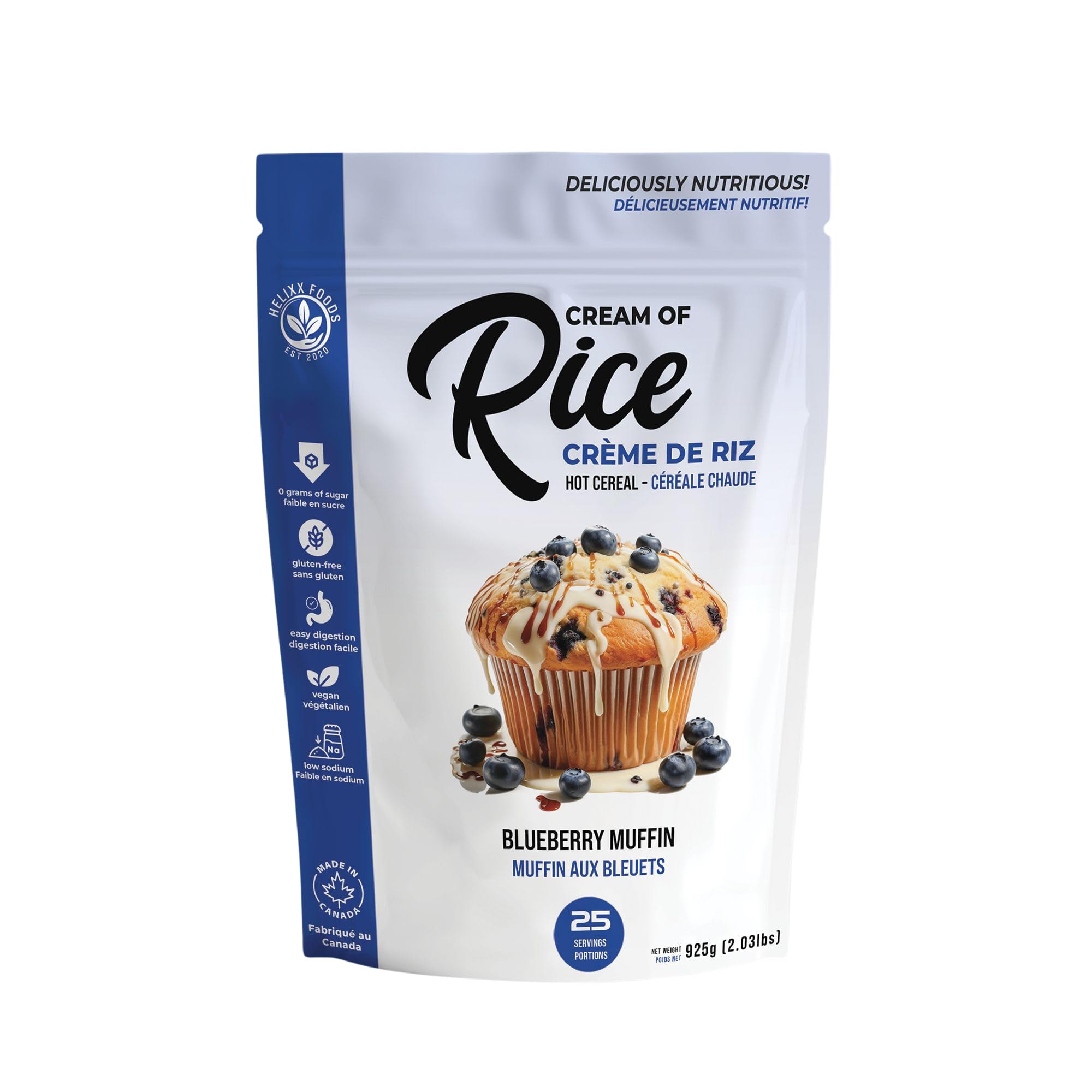 Helixx Foods, Cream of Rice, Blueberry Muffin, Product of Canada