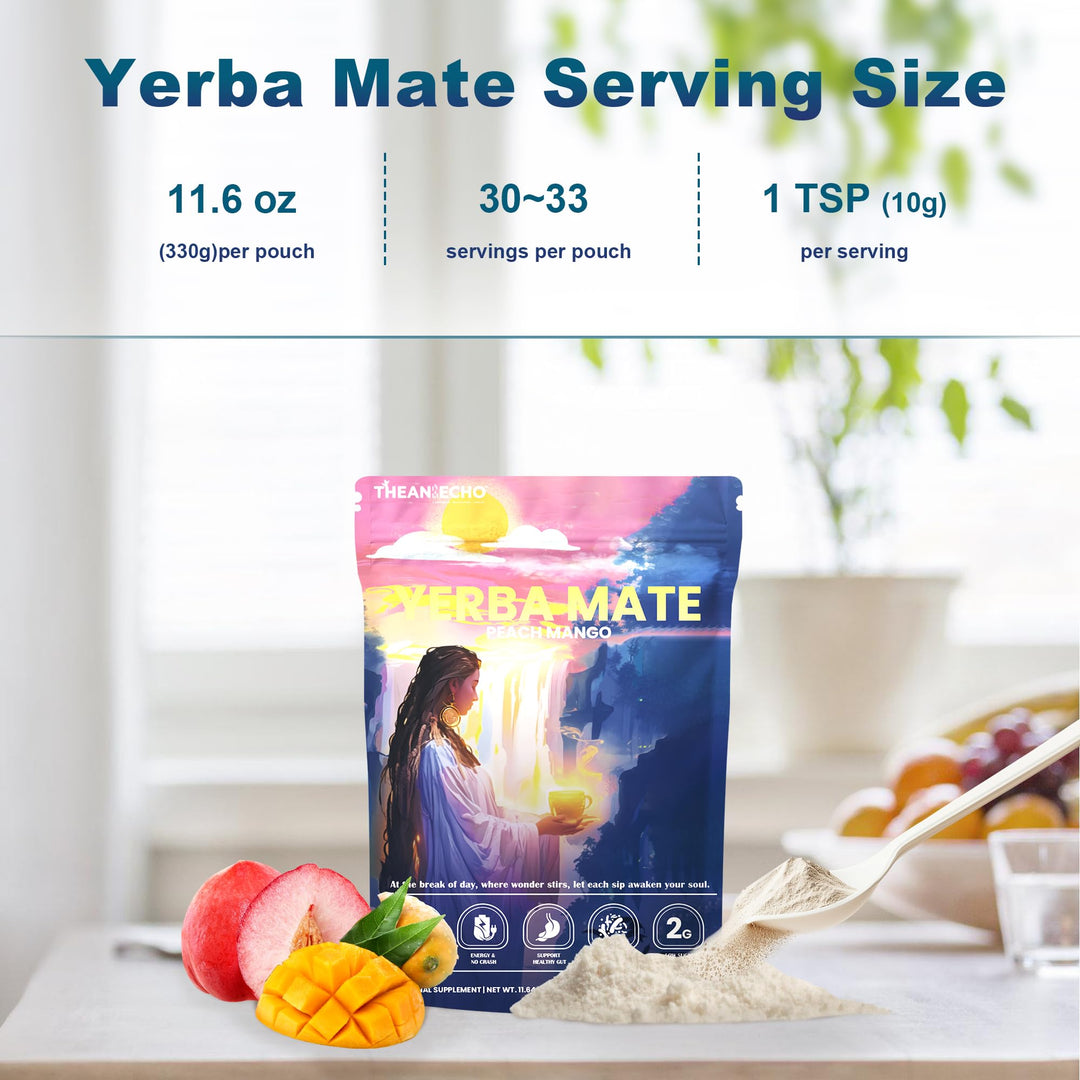 Yerba Mate – Yerba Mate Powder – Peach Mango – 30 Servings – Probiotic and prebiotic blend