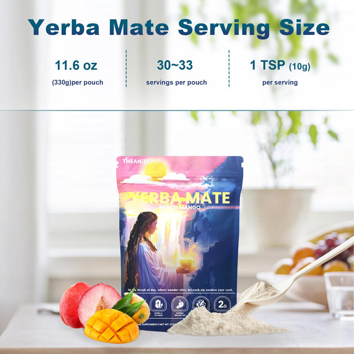 Yerba Mate – Yerba Mate Powder – Peach Mango – 30 Servings – Probiotic and prebiotic blend