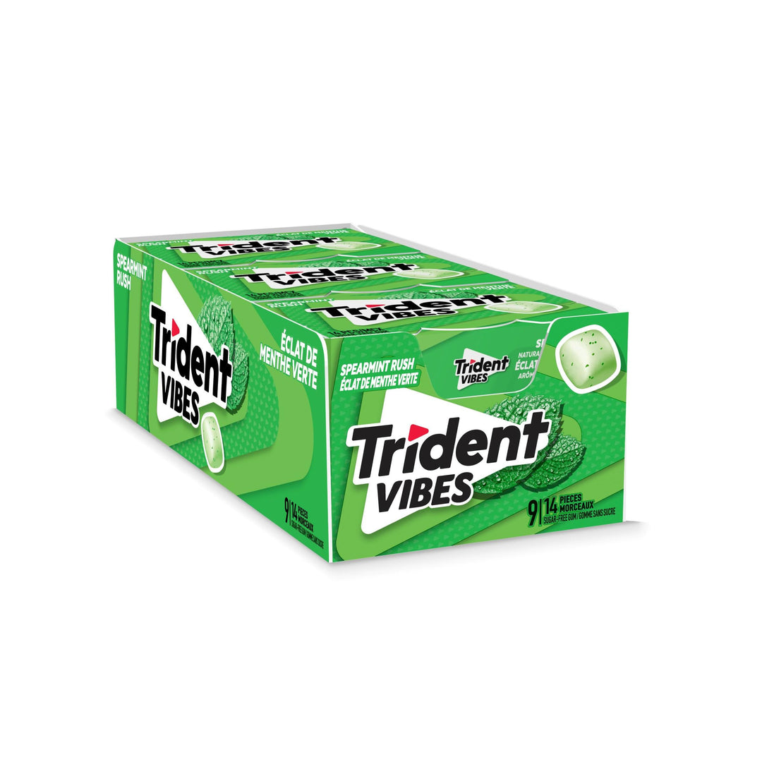 Trident Vibes Spearmint Rush Sugar-Free Gum - 9 Pack Clutch Box (126 Pieces) - Canadian Distribution - Ships Free Within Canada on Orders Above CAD $199