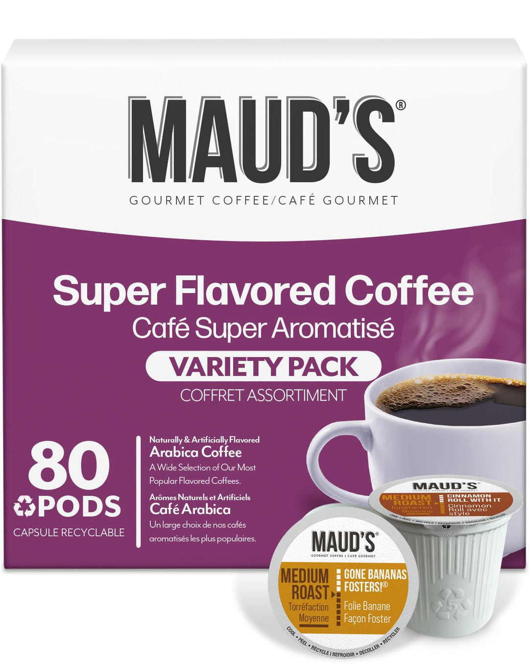 Maud's - Assortiment de dosettes de café aromatisées - 80 unités - Compatible Keurig