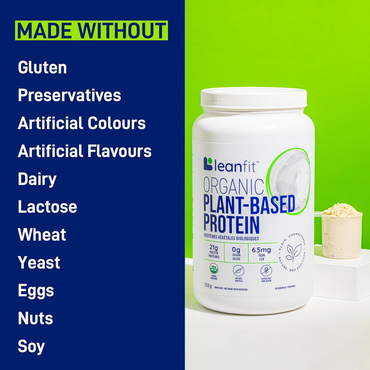 Leanfit – Organic Plant Protein Powder – Plain Unsweetened – 715 g, 26 Servings