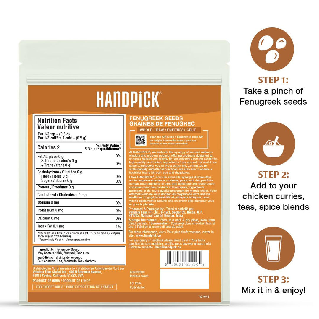HANDPICK Fenugreek Seeds 2 x 14oz - Canadian Distribution - Ships Free Within Canada on Orders Above CAD $199