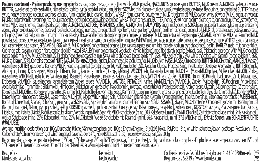 Leonidas – Belgian Chocolate Assortment – Milk and Dark – 32 Pieces / 500g