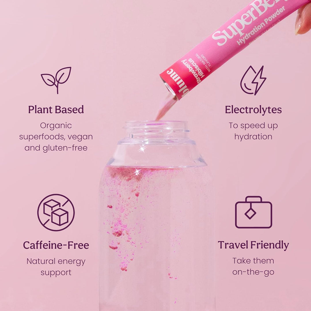 Blume – Sachets d'hydratation SuperBelly – Hibiscus à la fraise – 15 sticks