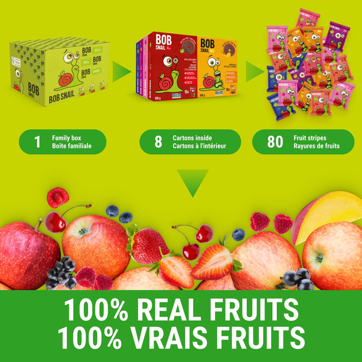 Bob Snail - Fruit Roll Ups - No Added Sugar - Bulk 80 Pieces (800g)