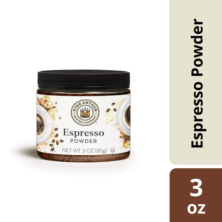 Jar of King Arthur Espresso Powder with label and text on a white background