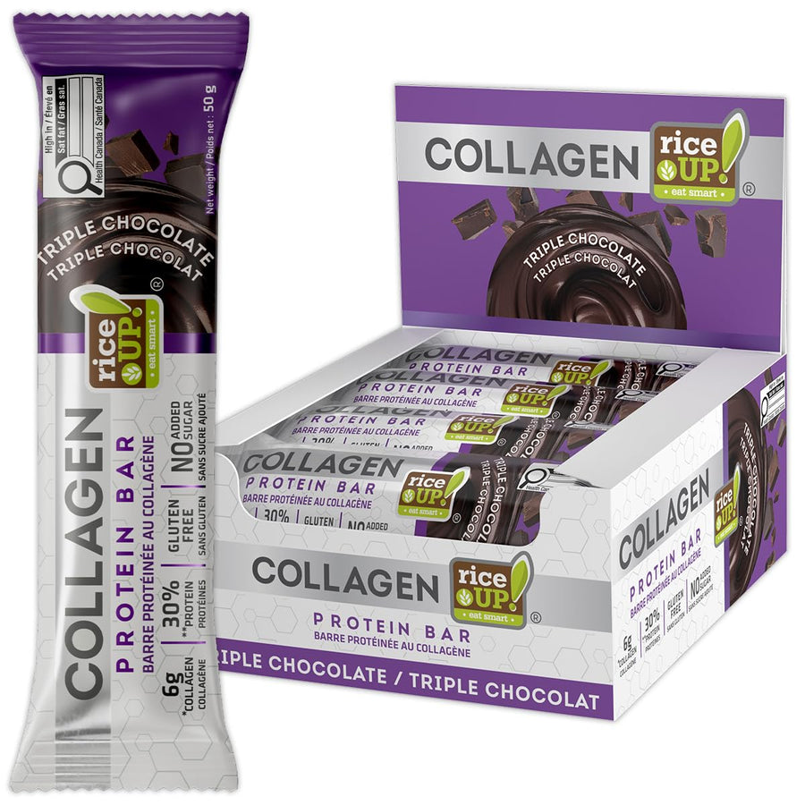 rice UP! Collagen Protein Bar – Triple Chocolate Flavor (Box of 12 x 50g) - Canadian Distribution - Ships Free Within Canada on Orders Above CAD $199