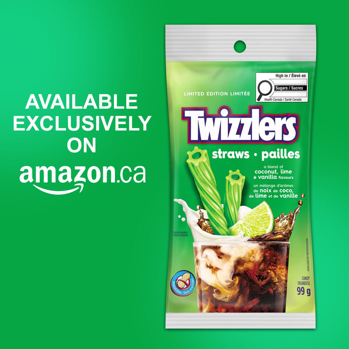 Twizzlers Straws - Coconut, Lime & Vanilla Flavour Blend, 2 x 99g - Canadian Distribution - Ships Free Within Canada on Orders Above CAD $199