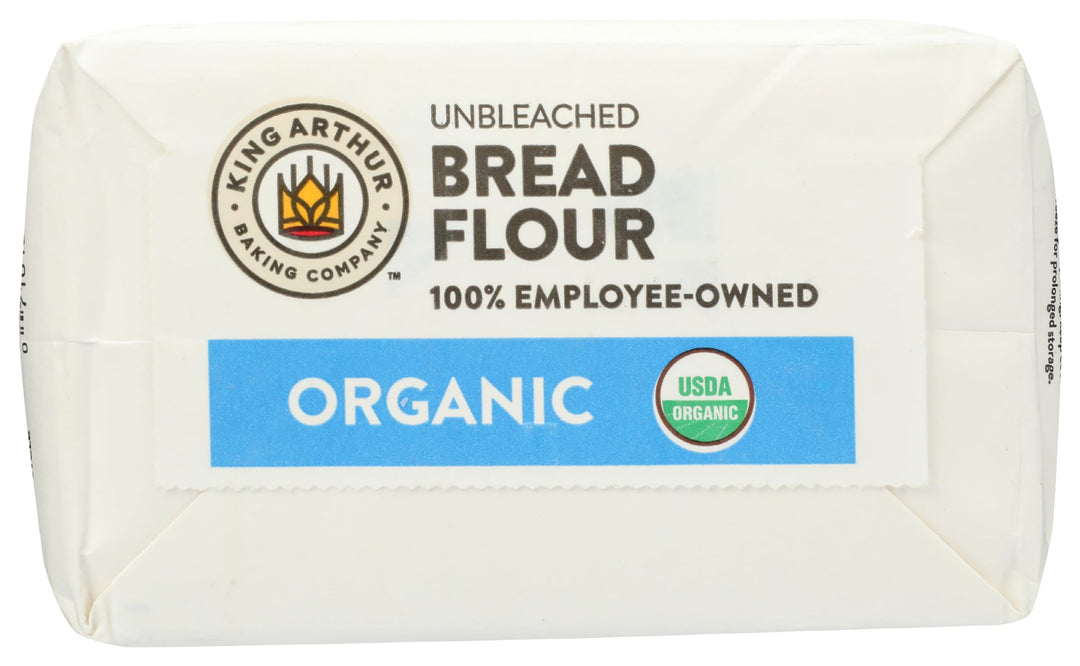 Bag of King Arthur Unbleached Bread Flour with organic label