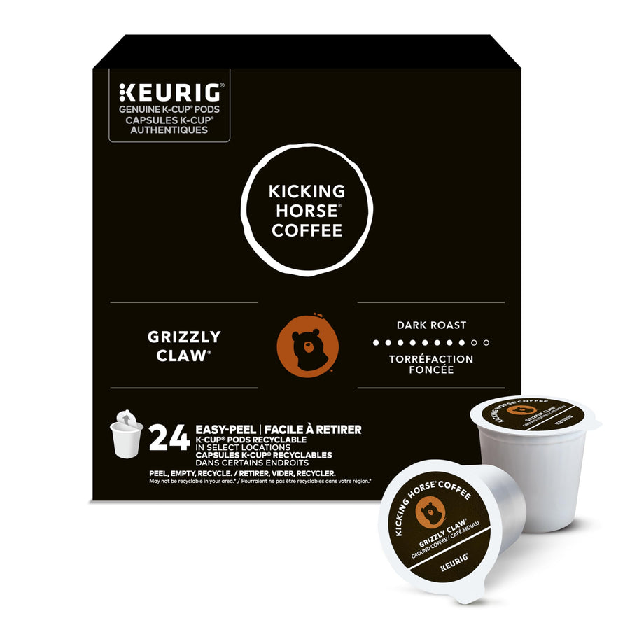 Kicking Horse Grizzly Claw Dark Roast K-Cup Pods – 24 Count - Canadian Distribution - Ships Free Within Canada on Orders Above CAD $199