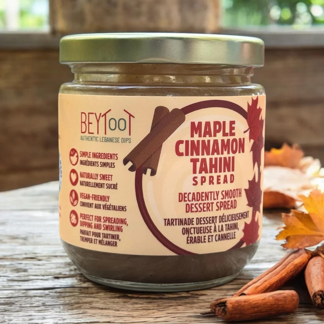 Beytoot Maple Cinnamon Tahini Spread – Creamy Sesame Spread with Pure Maple Syrup – Vegan, No Refined Sugar – 250g Glass Jar - Canadian Distribution - Ships Free Within Canada on Orders Above CAD $199
