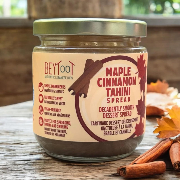 Beytoot Maple Cinnamon Tahini Spread – Creamy Sesame Spread with Pure Maple Syrup – Vegan, No Refined Sugar – 250g Glass Jar - Canadian Distribution - Ships Free Within Canada on Orders Above CAD $199