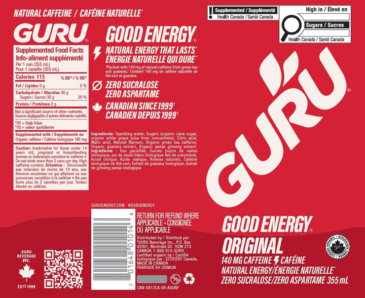 GURU – Organic Energy Drinks – Variety Pack – 24 × 355 ml – 140mg Caffeine