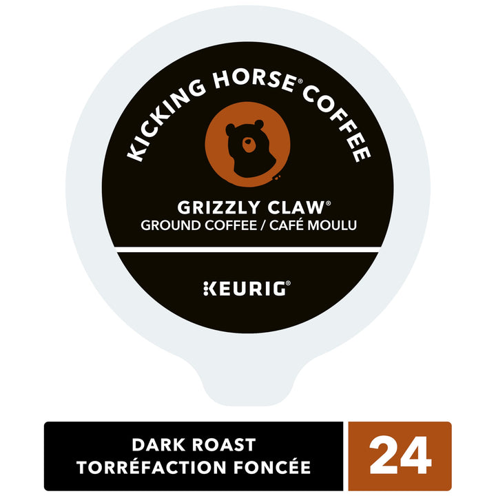Kicking Horse Grizzly Claw Dark Roast K-Cup Pods – 24 Count - Canadian Distribution - Ships Free Within Canada on Orders Above CAD $199