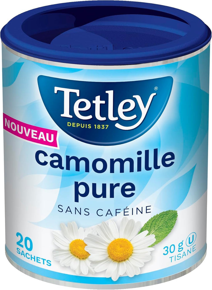 Tetley Pure Camomile Herbal Tea – 100% Camomile Flowers, Caffeine-Free, 20 Tea Bags per Box, 30g (6-Pack) - Canadian Distribution - Ships Free Within Canada on Orders Above CAD $199