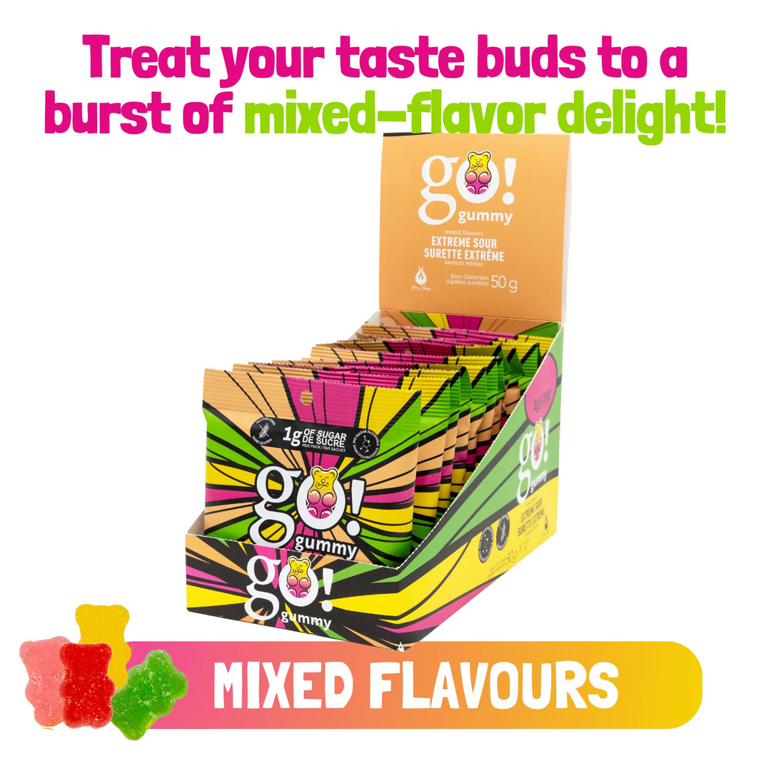 Jimmy Sevigny – GoGummy Extreme Sour – Mixed Flavours – 12 × 50g – Low sugar high fibre