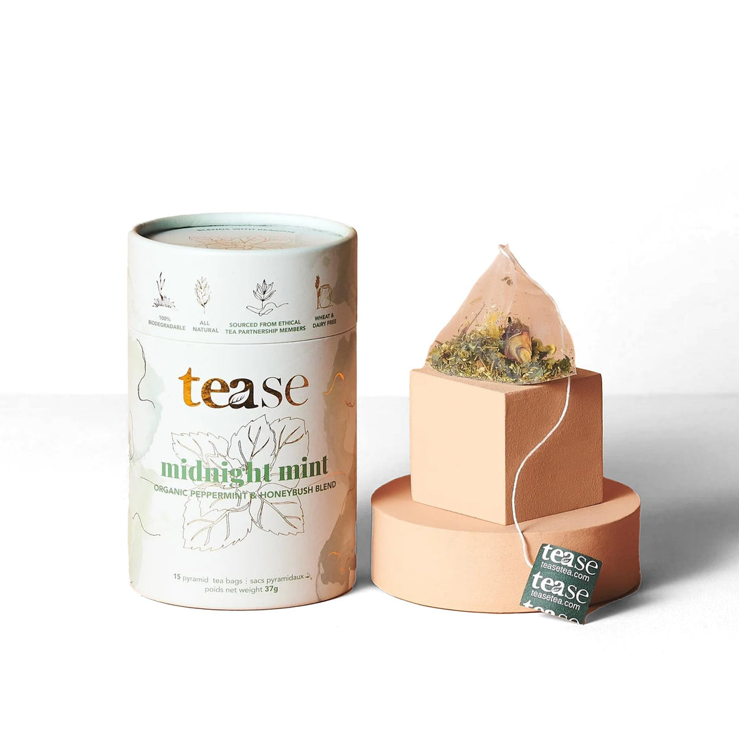Tease Tea Organic Midnight Mint - Caffeine-Free Herbal Digestive Blend with Peppermint, Spearmint & Peach - Canadian Distribution - Ships Free Within Canada on Orders Above CAD $199
