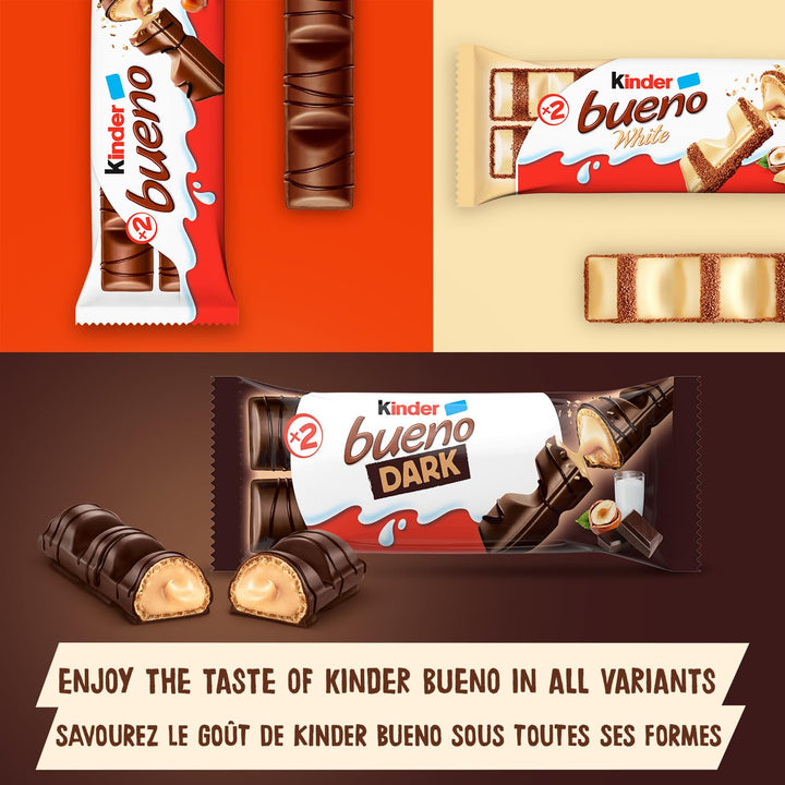 Kinder Bueno Dark Chocolate Hazelnut Wafer Bars - 30 Pack (2 Bars Per Pack, 43g Each) - Canadian Distribution - Ships Free Within Canada on Orders Above CAD $199