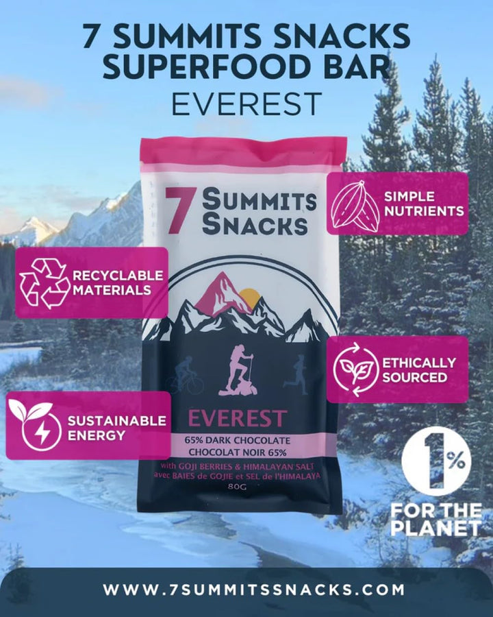 7 Summits Snacks Everest Superfood Chocolate Bar – 12 Pack (80g each) - Canadian Distribution - Ships Free Within Canada on Orders Above CAD $199