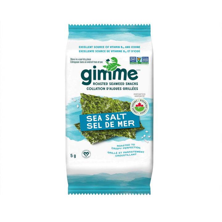 gimMe Organic Roasted Seaweed Snack - Sea Salt - 2 x 10g - Canadian Distribution - Ships Free Within Canada on Orders Above CAD $199
