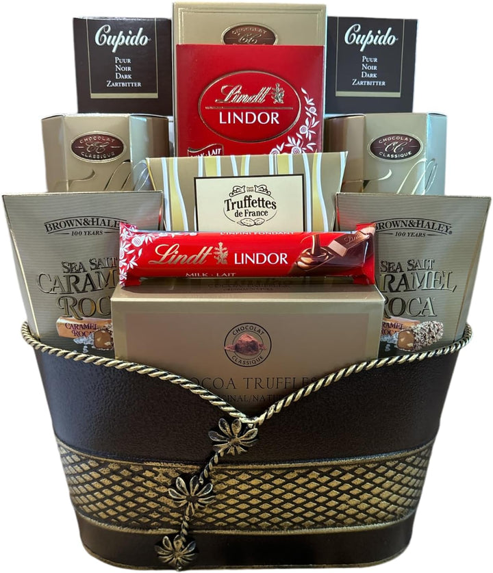 The Avenue Gift Basket - Includes cocoa truffles, milk chocolates, dark chocolates, and more.