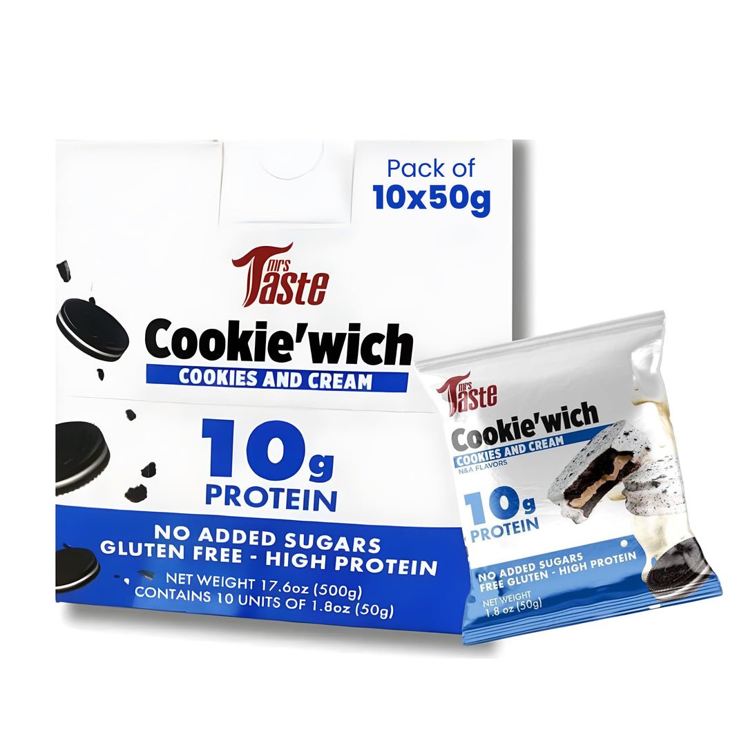 Mrs Taste Cookie'wich- Cookies N Cream 10x50g - Canadian Distribution - Ships Free Within Canada on Orders Above CAD $199