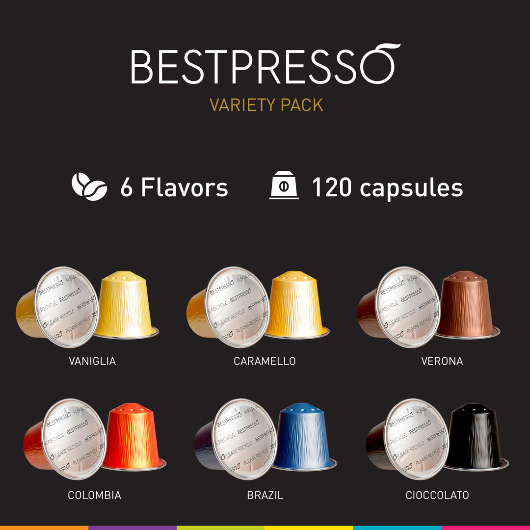 Bestpresso – Espresso Pods Variety Pack – 120 Count – Nespresso Original Compatible