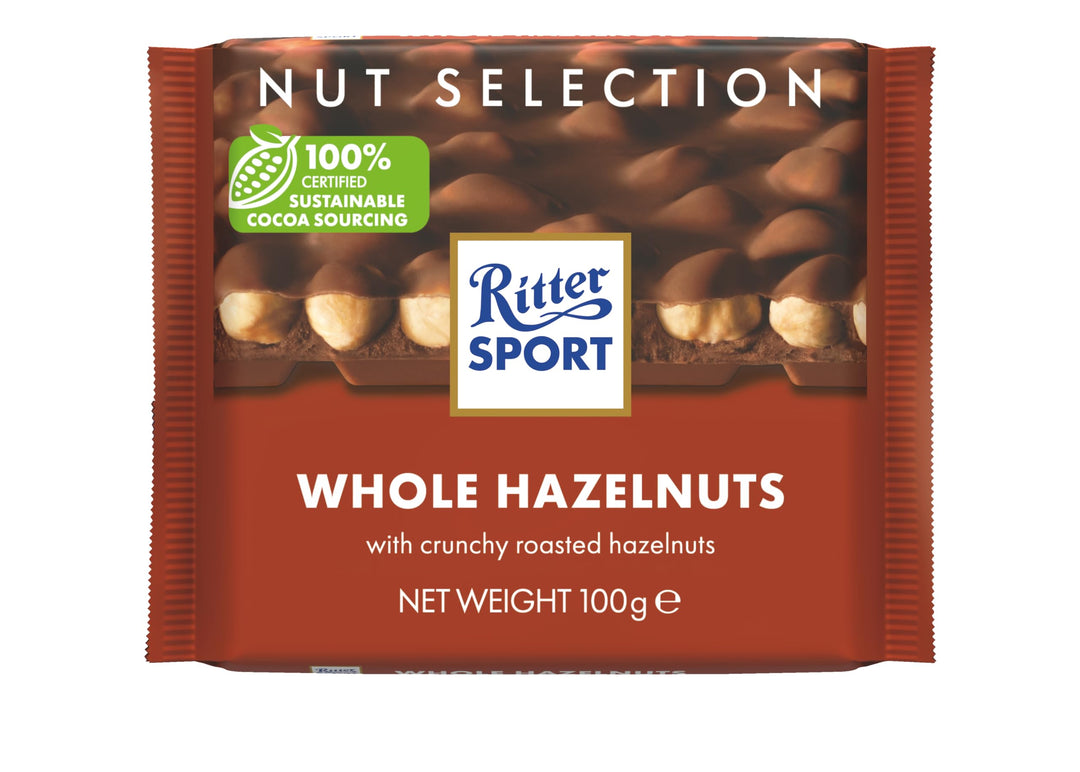 Ritter Sport Milk Chocolate with Whole Hazelnuts 100g (Pack of 10) - Canadian Distribution - Ships Free Within Canada on Orders Above CAD $199