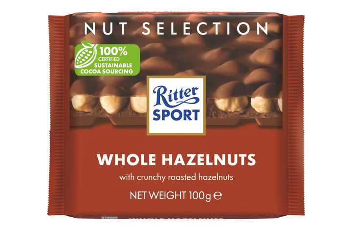 Ritter Sport Milk Chocolate with Whole Hazelnuts 100g (Pack of 10) - Canadian Distribution - Ships Free Within Canada on Orders Above CAD $199