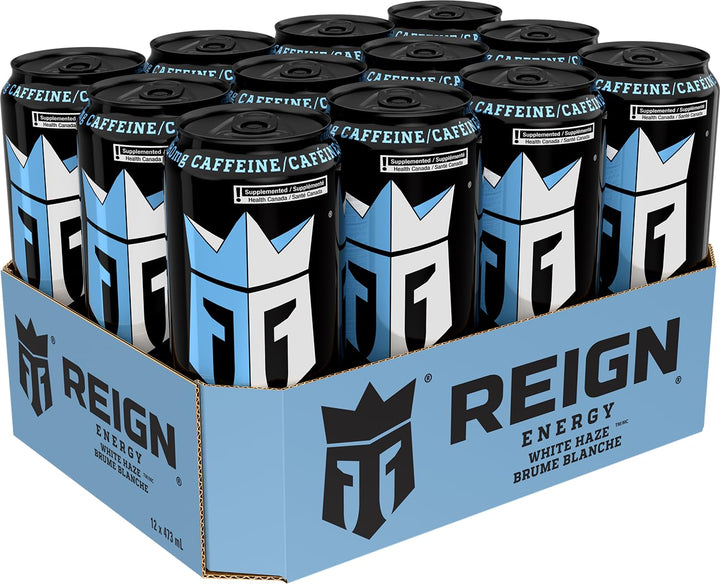 Reign Energy White Haze 473mL Cans (12 Pack) – Zero Sugar Energy Drink with BCAAs, CoQ10 & Electrolytes - Canadian Distribution - Ships Free Within Canada on Orders Above CAD $199