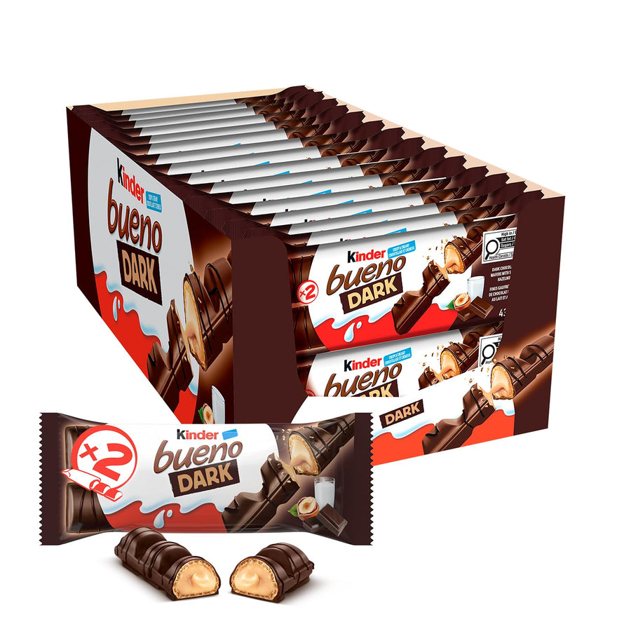 Kinder Bueno Dark Chocolate Hazelnut Wafer Bars - 30 Pack (2 Bars Per Pack, 43g Each) - Canadian Distribution - Ships Free Within Canada on Orders Above CAD $199