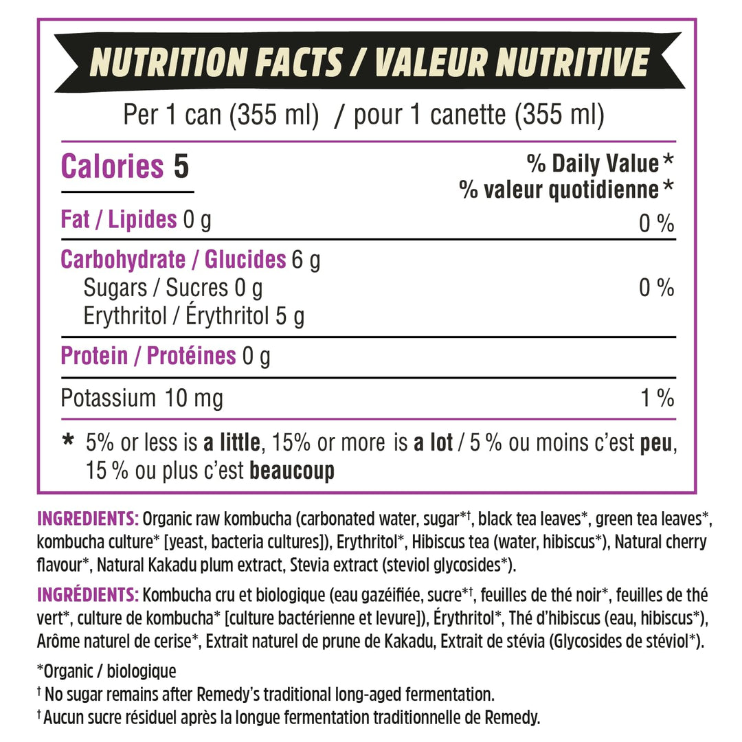 Remedy – Kombucha – Black Cherry – 24 × 355mL – Sugar free