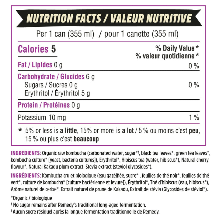 Remedy – Kombucha – Black Cherry – 24 × 355mL – Sugar free