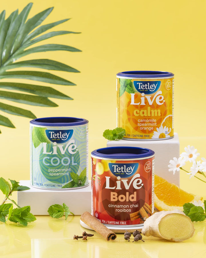 Tetley Live Cool Peppermint & Spearmint Herbal Tea – 6 Pack with 120 Tea Bags, Naturally Caffeine Free - Canadian Distribution - Ships Free Within Canada on Orders Above CAD $199