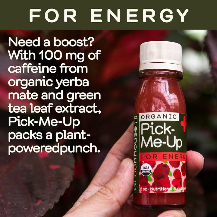 Greenhouse Juice – Pick Me Up Wellness Shots – Yerba Mate and Green Tea – 12 × 60mL