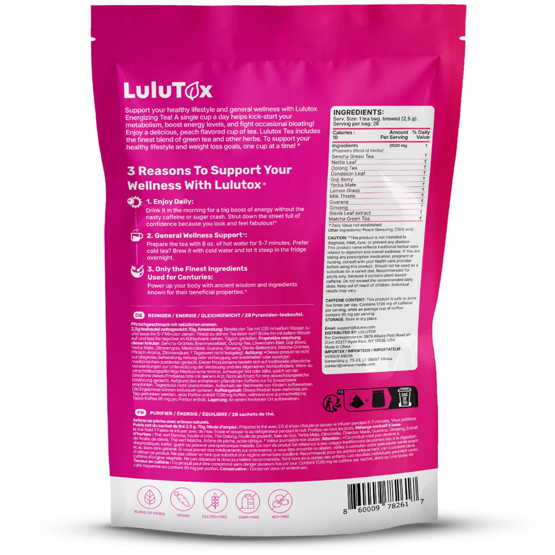 LULUTOX - Detox Tea Herbal Blend - Peach Flavor - 28 Servings - Laxative-Free