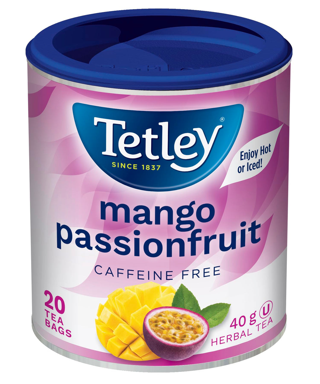 Tisane Tetley Mangue Fruit de la Passion, Tisane aux fruits sans caféine, 20 sachets (40g), Mélange mangue douce et fruit de la passion acidulé, Certifié Kasher - (Paquet de 6)