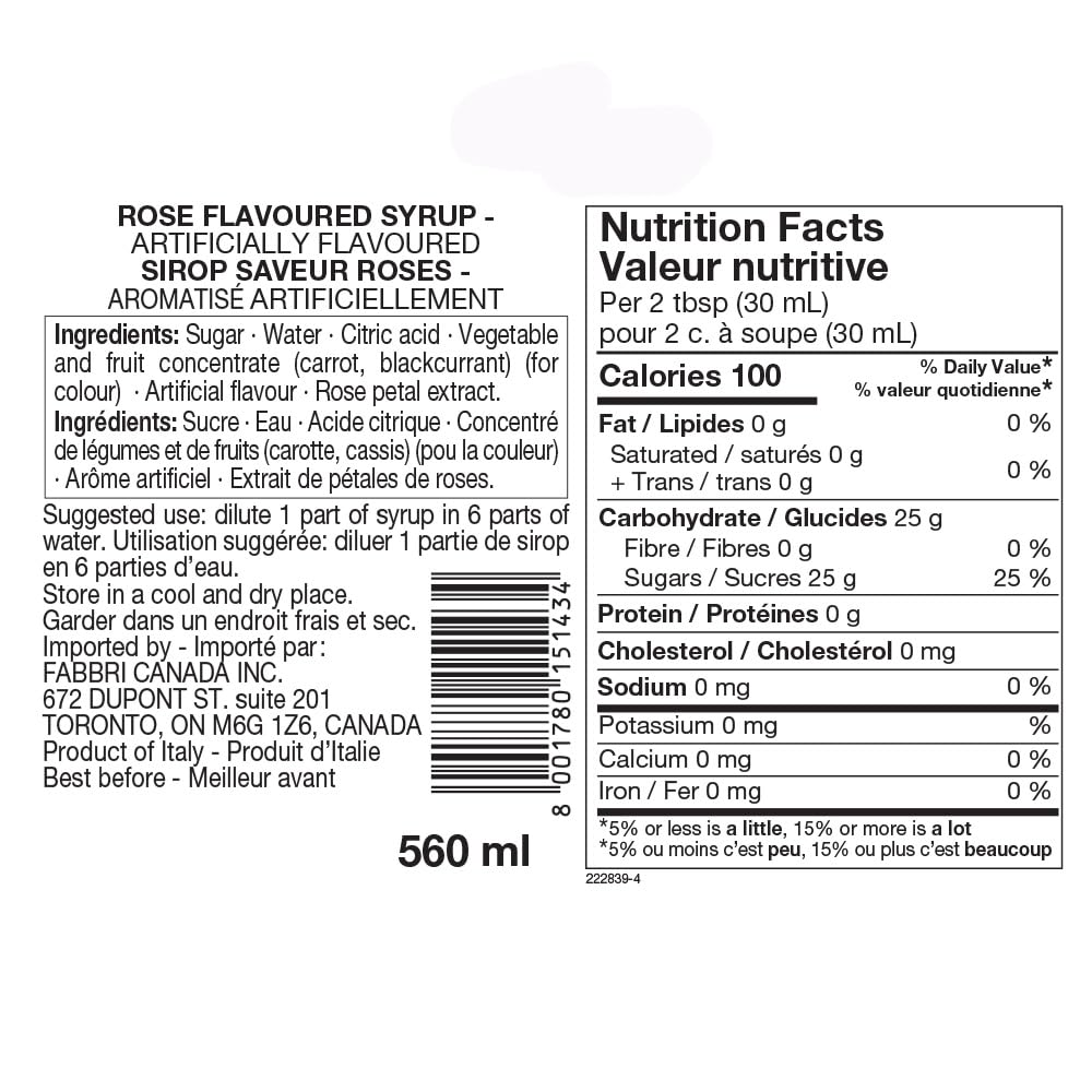Fabbri – Flavoring Syrup – Rose – 560ml