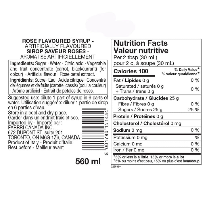 Fabbri – Flavoring Syrup – Rose – 560ml