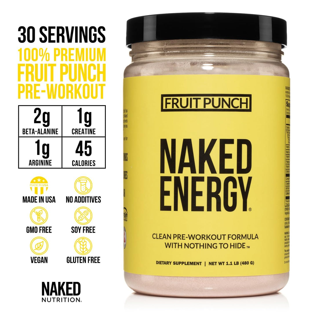 Naked (Naked Energy) – Pre Workout – Fruit Punch – 30 Servings – No Added Sweeteners