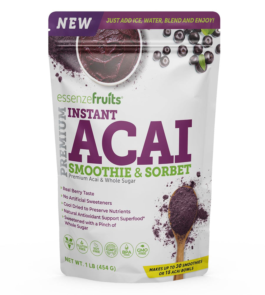 New Instant Acai Bowl & Smoothie Instant Mix - Non-GMO, Gluten-Free, Vegan, Acai Powder, Antioxidant Superfood Berry From Brazil ( 1 Lb - 454g)