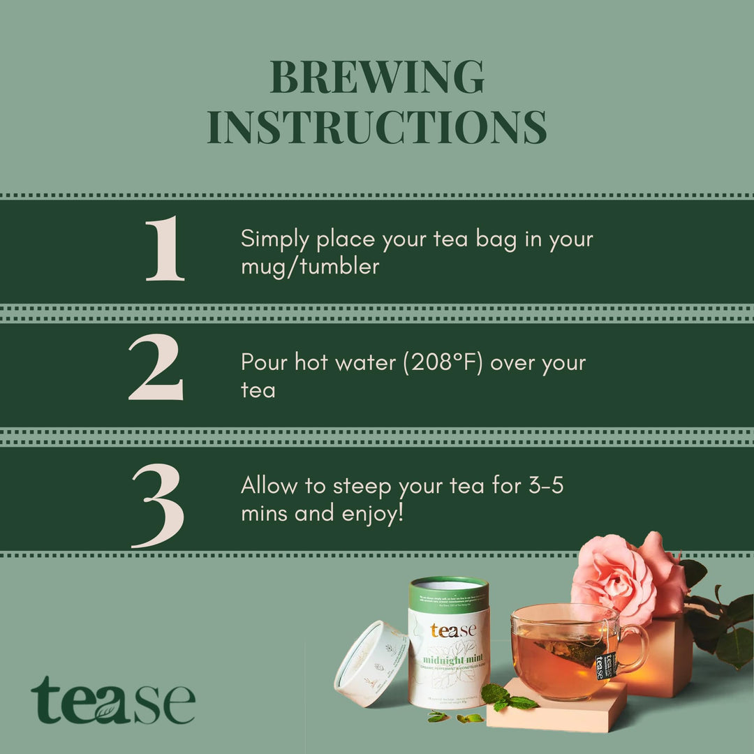 Tease Tea Organic Midnight Mint - Caffeine-Free Herbal Digestive Blend with Peppermint, Spearmint & Peach - Canadian Distribution - Ships Free Within Canada on Orders Above CAD $199