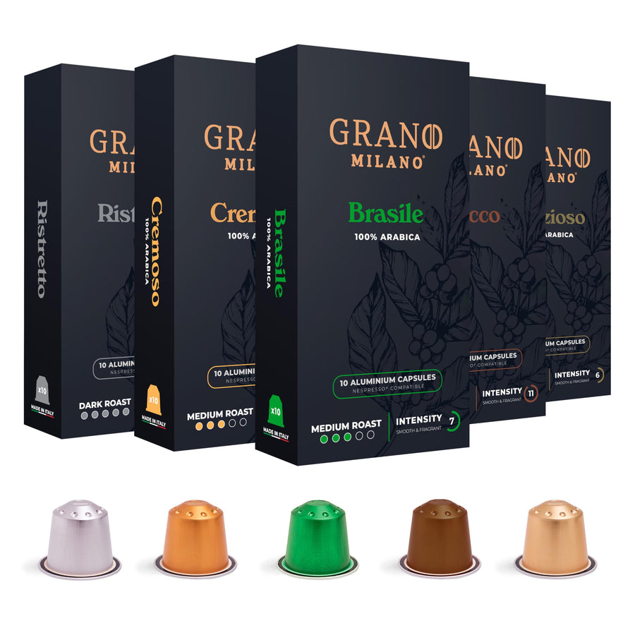 Grano Milano – Coffee Capsules – Medium & Dark Roast Variety – 50 Pods
