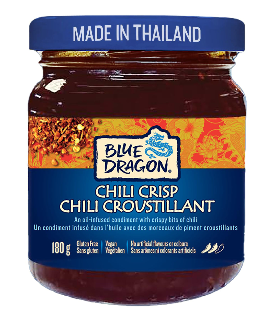 Blue Dragon Chili Crisp 2 x 180g – Thai-Made Crispy Chili Oil Condiment - Canadian Distribution - Ships Free Within Canada on Orders Above CAD $199